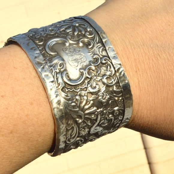 Antique Obsessions Jewelry - Cherub Sterling Silver Cuff Bracelet Antique 925